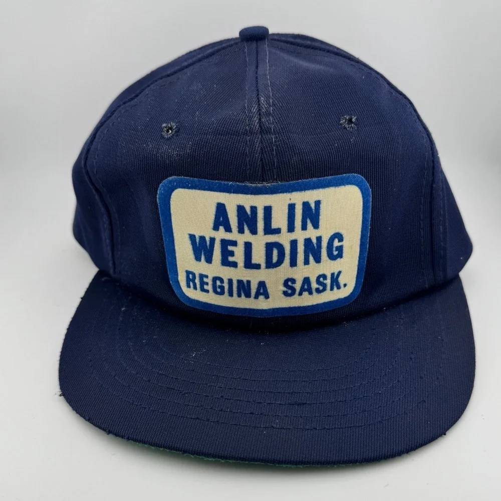 Vintage Anlin Welding Patch Alpha Sportswear Trucker Hat‎ OSFA Navy Blue
